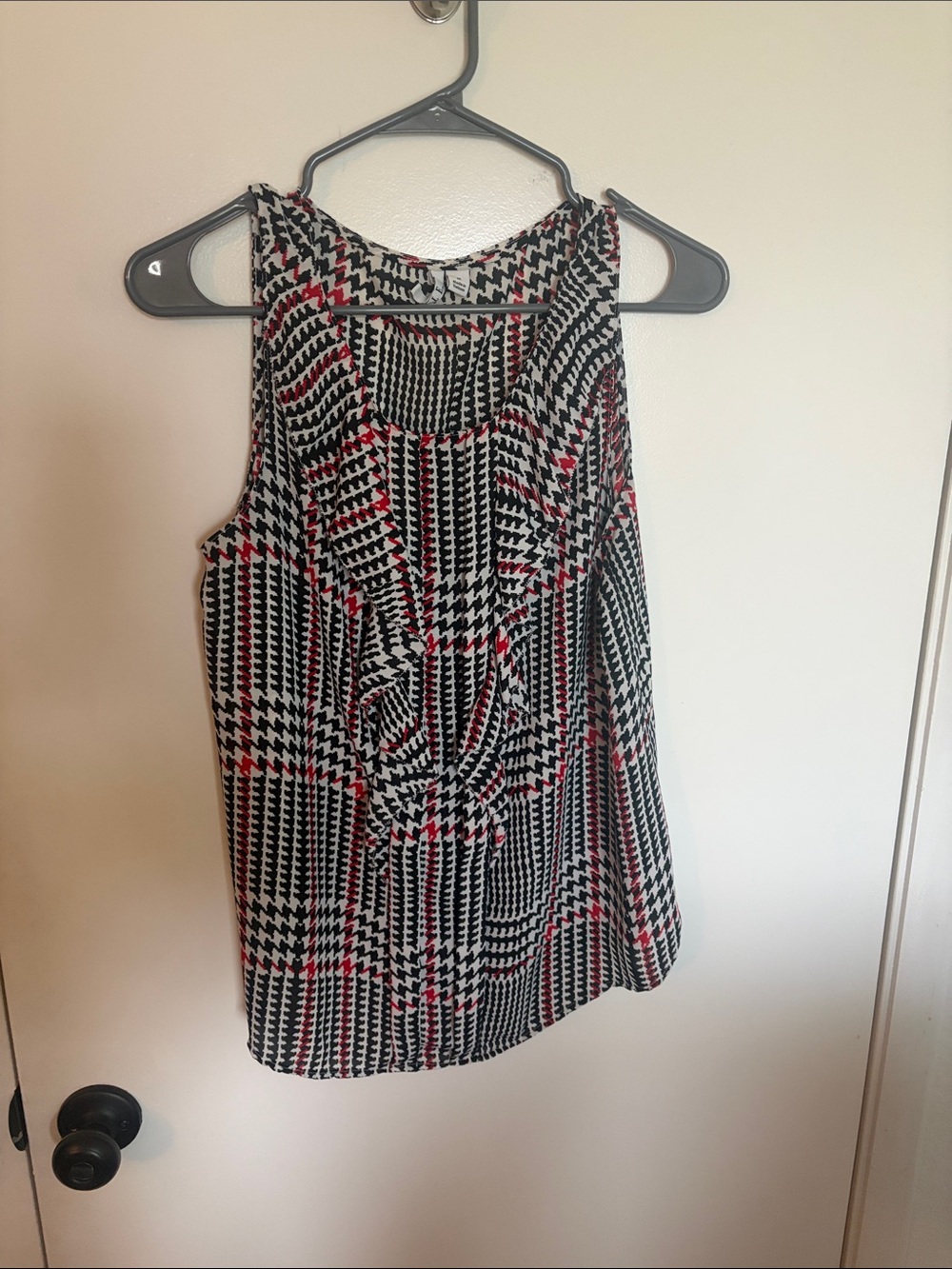 Elle Black, White & Red Patterned Ruffle Front Camisole
